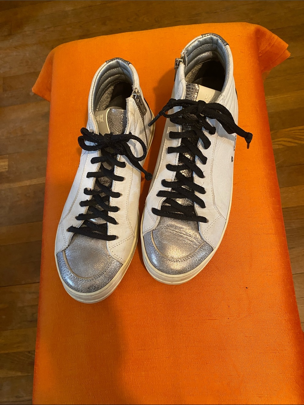 Women's White Sneakers with Silver Toe and Black Laces